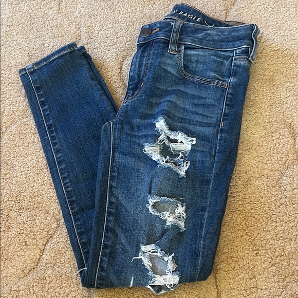 American Eagle Outfitters Denim - American Eagle Outfitters Women's Blue Ripped Skinny Jeans